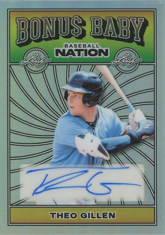 2025 Leaf Baseball Nation Theo Gillen Bonus Baby Silver #10/15 #BA-TG1 Tampa Bay