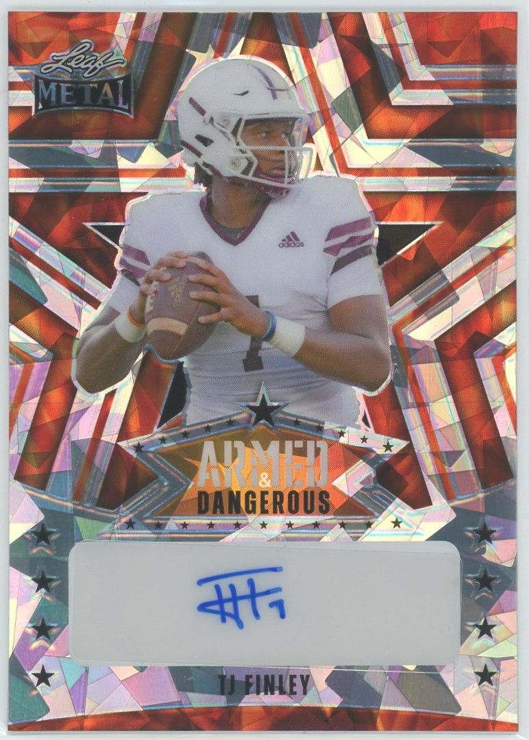 2024 Leaf Metal Football TJ Finley Armed & Dangerous Orange Cracked Ice #2/4 #AD-TJF
