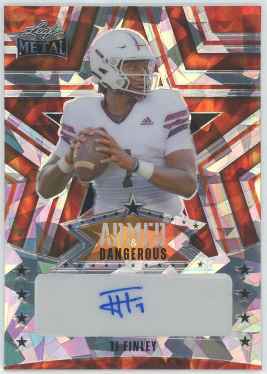 2024 Leaf Metal Football TJ Finley Armed & Dangerous Orange Cracked Ice #2/4 #AD-TJF