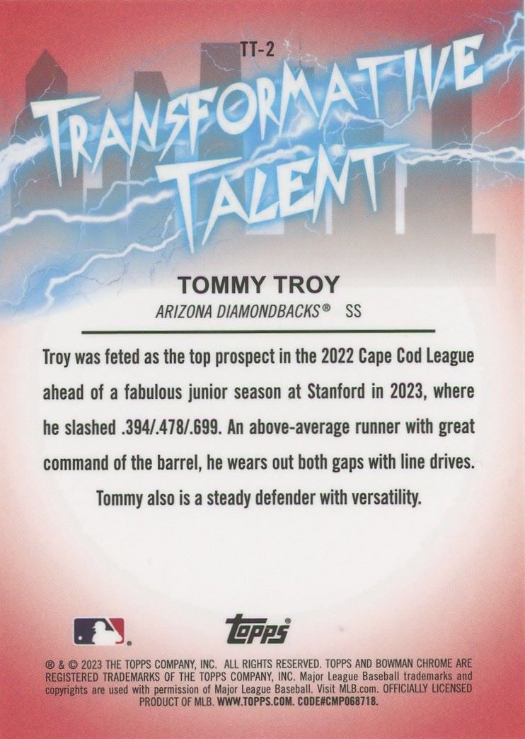 2023 Bowman Draft Chrome Tommy Troy Transformative Talent #TT-2