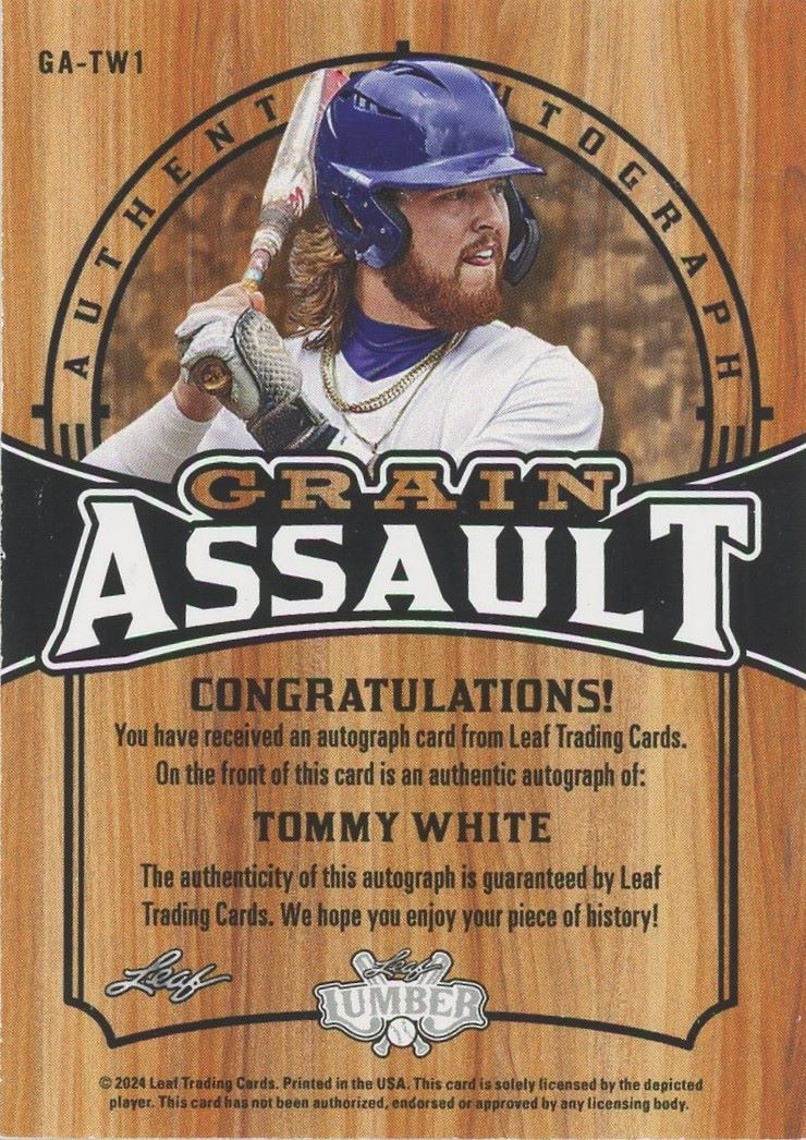 2024 Leaf Lumber Tommy White Grain Assault Auto #6/6 #GA-TW1