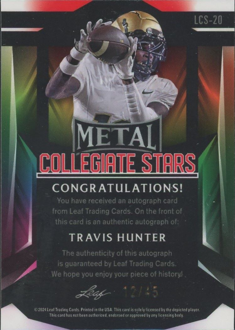 2024 Leaf Metal Travis Hunter Auto Collegiate Stars #/45 #LCS-20