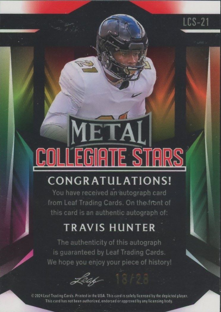 2024 Leaf Metal Travis Hunter Auto Collegiate Stars #/28 #LCS-21