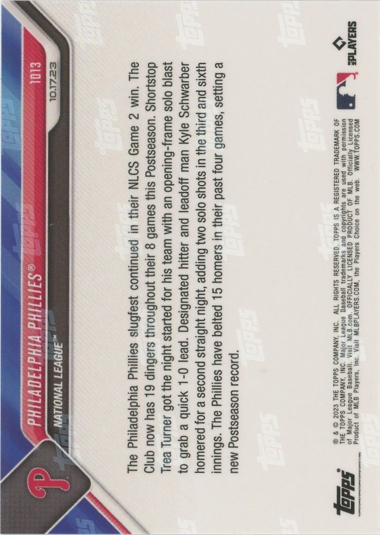 2023 Topps Now Trea Turner & Kyle Schwarber Most Postseason Hrs #1013