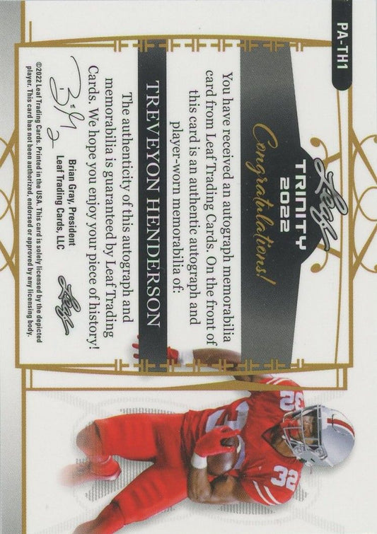 Treveyon Henderson 2022 Leaf Trinity RPA #59/75 #PA-TH1