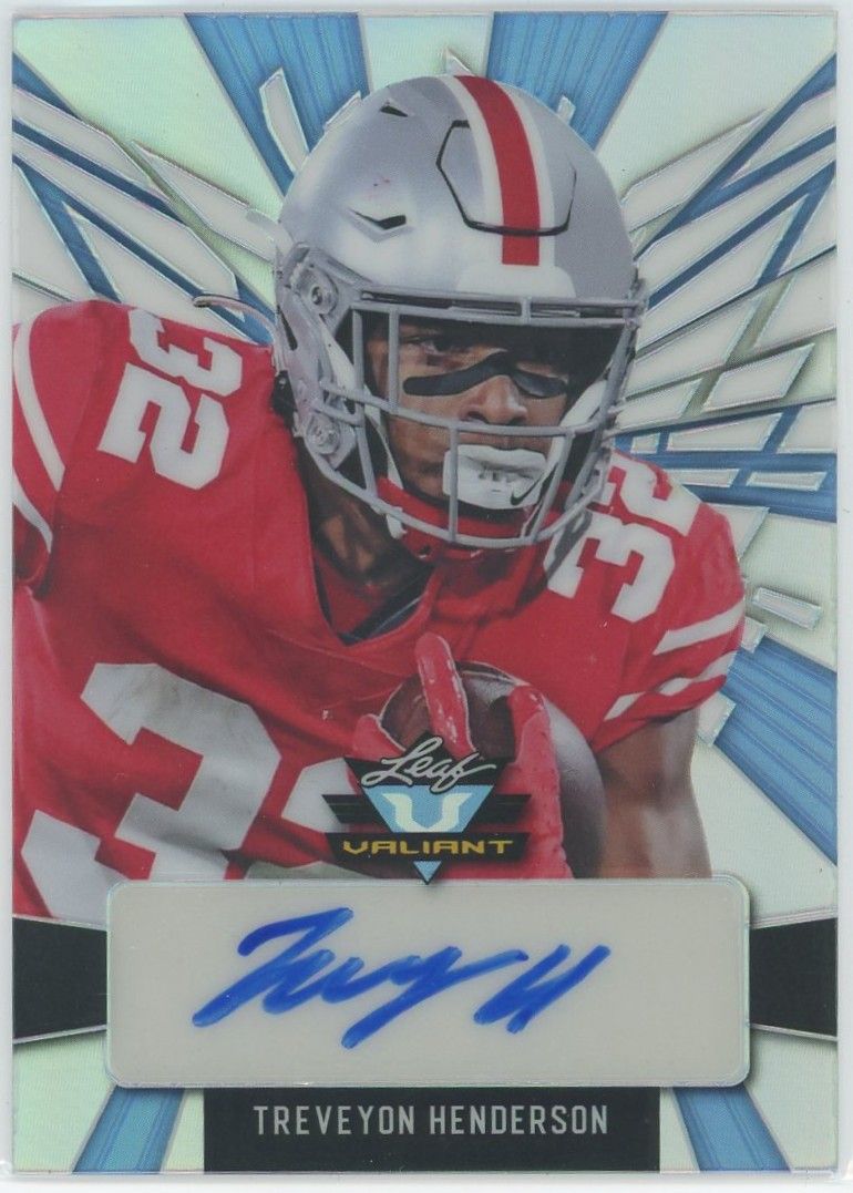 2022 Leaf Valiant Football Treveyon Henderson Blue Auto #9/10 PA-TH2