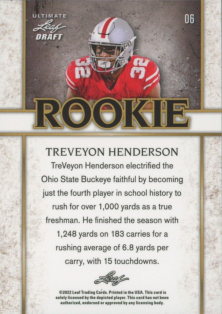 2022 Leaf Ultimate Draft Treveyon Henderson Rookie Spectrum #/50 #6