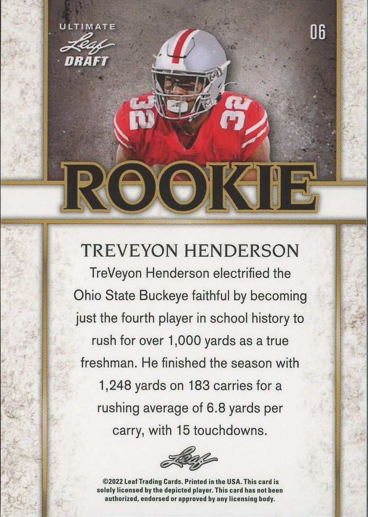 2022 Leaf Ultimate Draft Treveyon Henderson Rookie Navy #/75 #6