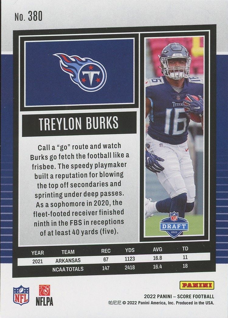 2022 Score Treylon Burks Rookie #380