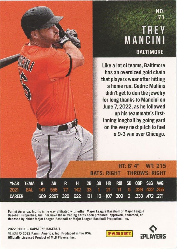 2022 Panini Capstone Trey Mancini Gold #71