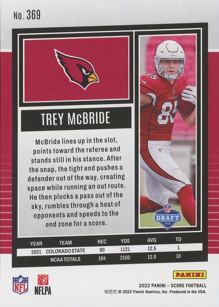 2022 Panini Score Trey McBride Base Rookie #369