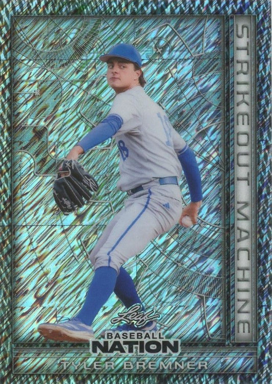 2025 Leaf Baseball Nation Tyler Bremner Strikeout Machine Silver Shimmer Auto #3/15