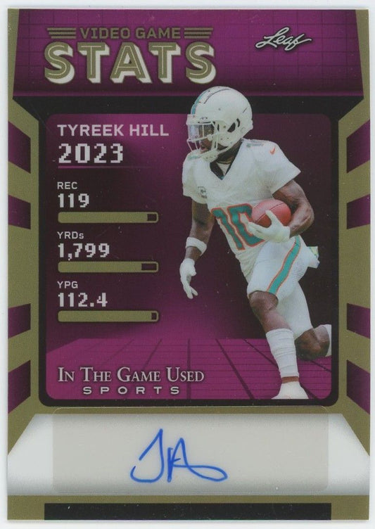2025 Leaf In The Game Used Tyreek Hill Video Game Stats Auto #7/12 #VG-TH2