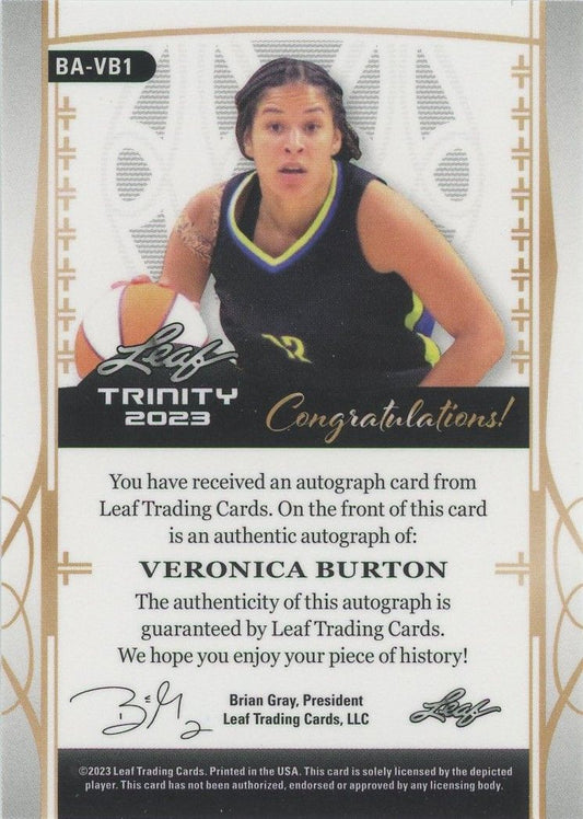 Veronica Burton 2023 Leaf Trinity Basketball Silver Auto XRC #15/49 #BA-VB1