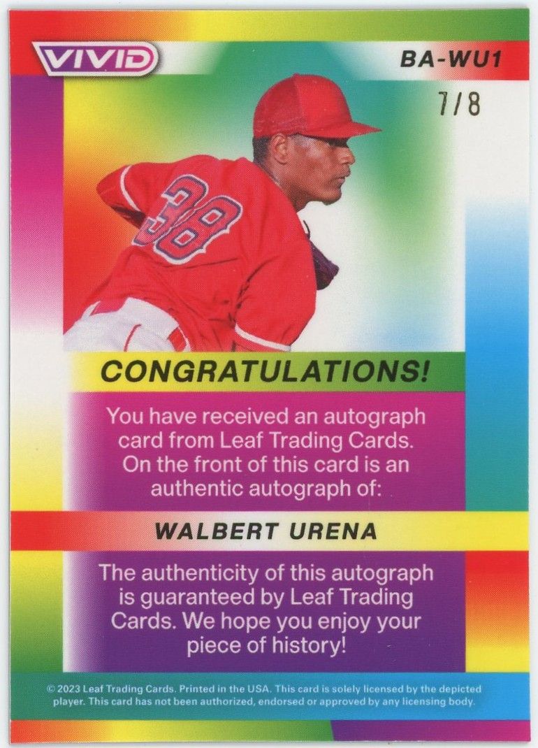 2023 Leaf Vivid Baseball Walbert Urena Orange Auto XRC #7/8 #BA-WU1
