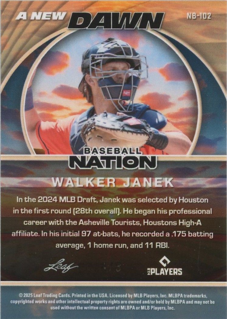 2025 Leaf Baseball Nation A New Dawn Walker Janek Purple Wave #4/8 #NB-102