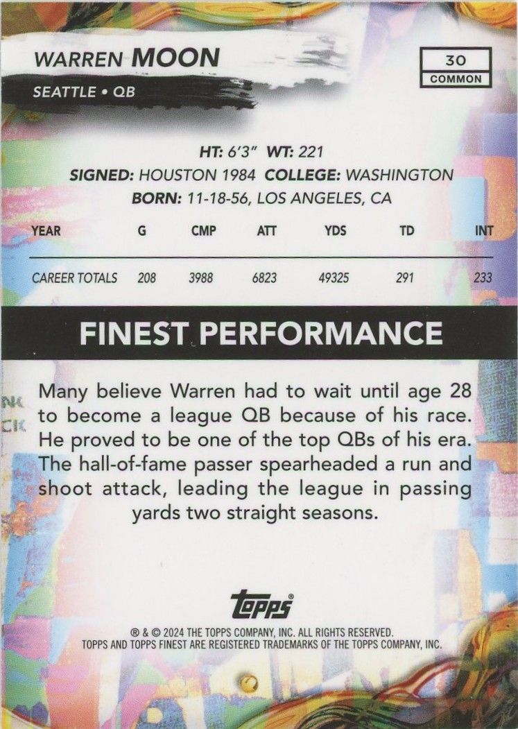 Warren Moon 2024 Topps Finest Purple Checkerboard #2/150 #30