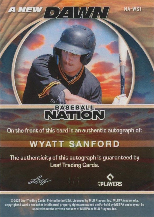 Wyatt Sanford 2025 Leaf Nation Baseball A New Dawn Purple Sparkle Auto #4/7 #NA-WS1