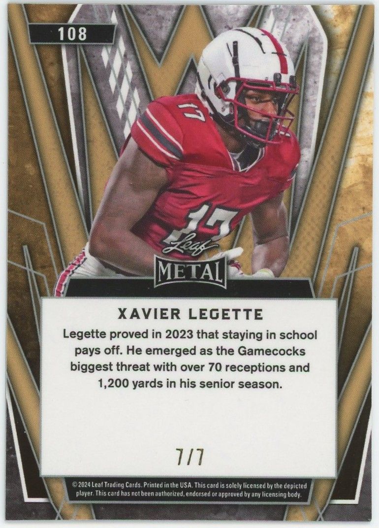 2024 Leaf Metal Football Xavier Legette Blue Cracked Ice #7/7 #108