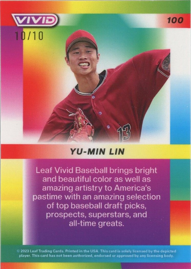 2023 Leaf Vivid Baseball Yu-Min Lin Gold Mojo XRC #10/10 #100 D-Backs