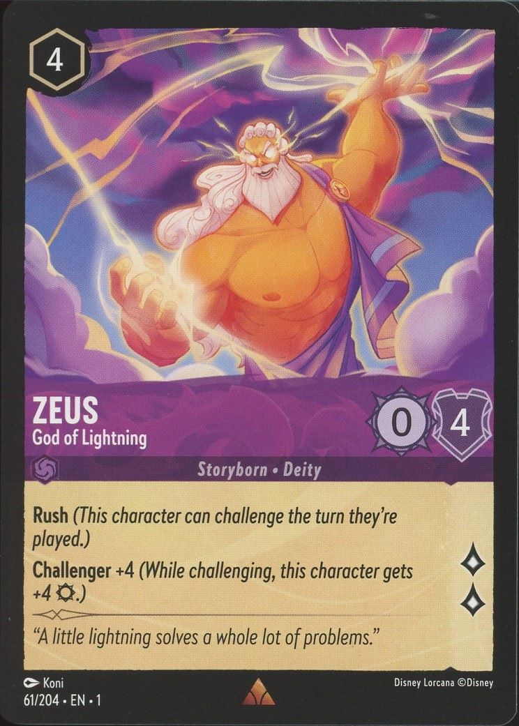 Disney Lorcana: The First Chapter Zeus God of Lightning Rare #61