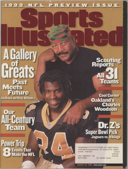 Sports Illustrated Jim Brown/Ricky Williams Cover 08.30.1999