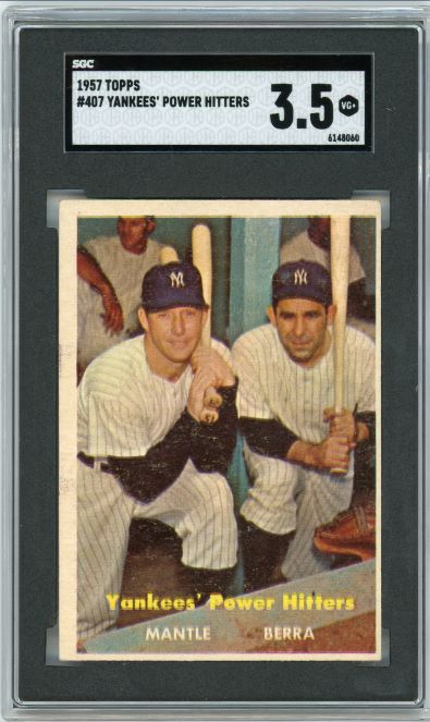 1957 Topps Mickey Mantle/ Yogi Berra # 407 Yankee Power Hitters SGC 3.5