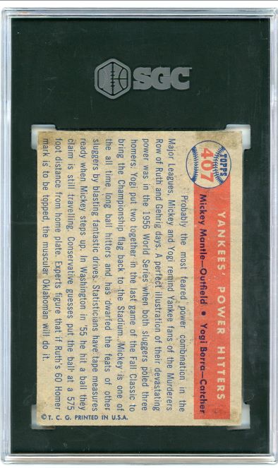 1957 Topps Mickey Mantle/ Yogi Berra # 407 Yankee Power Hitters SGC 3.5