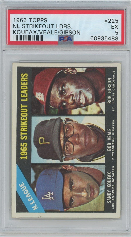 1966 Topps Koufax/Veale/Gibson NL Strikeout Leaders#225 PSA 5