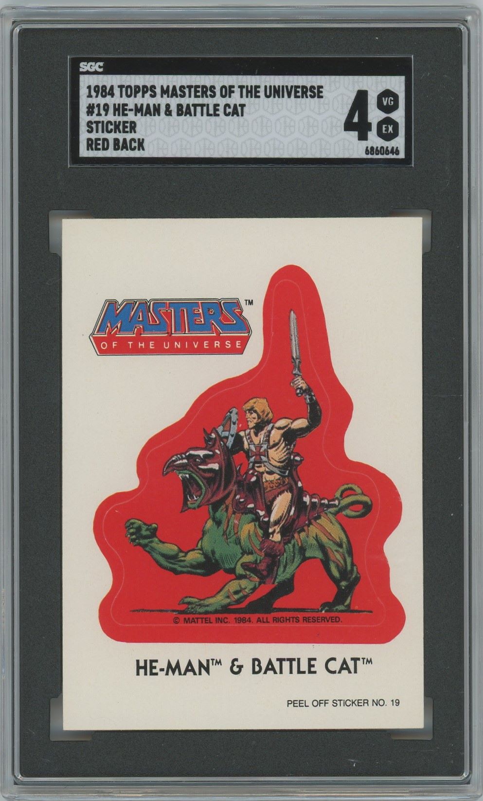 1984 Topps Masters of the Universe He-Man & Battle Cat Sticker Red Back #19 SGC 4