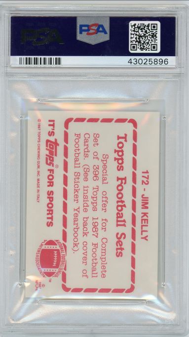 1987 Topps Stickers Jim Kelly Rookie #172 PSA 9