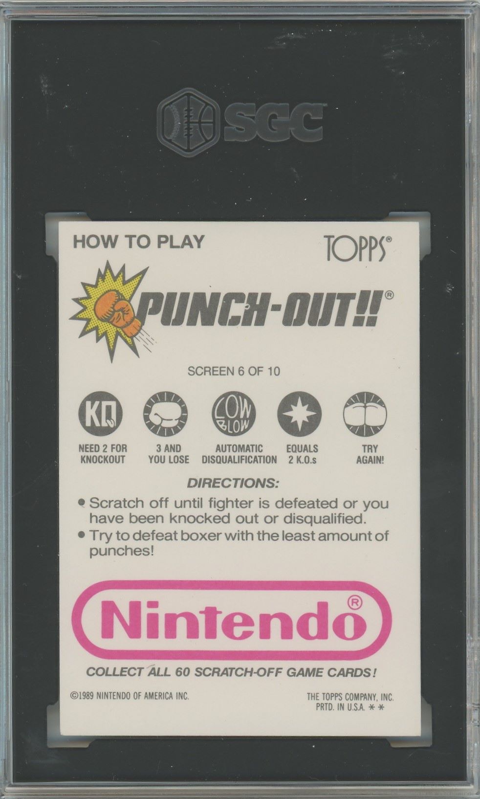 1989 Topps Nintendo Bald Bull Punch Out Scratch-Off Game #6 SGC 6.5