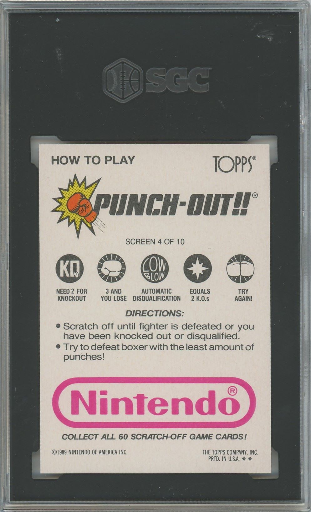 1989 Topps Nintendo Great Tiger Punch Out Scratch-Off #4 SGC 5.5