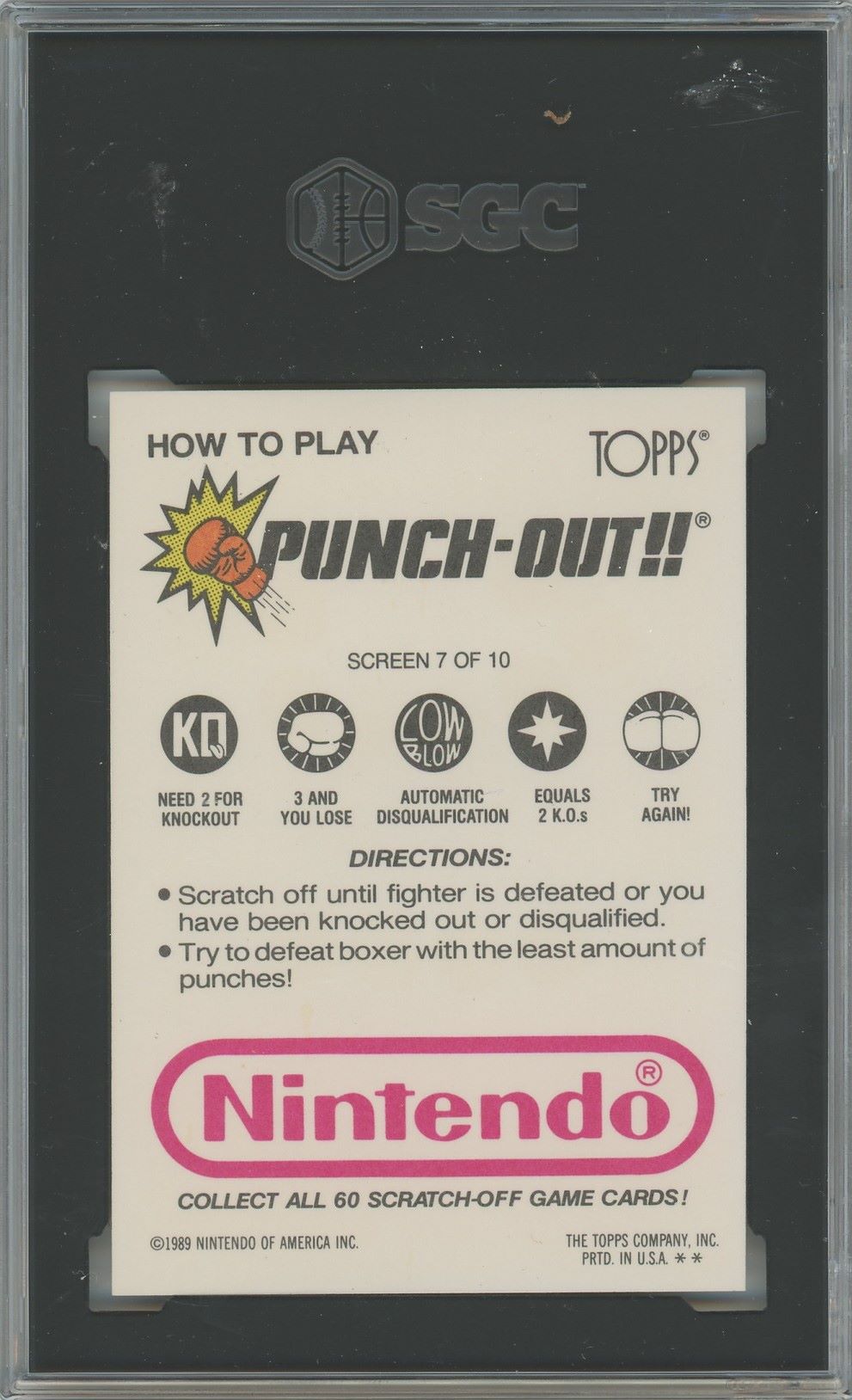 1989 Topps Nintendo King Hippo Punch Out Scratch-off Game #7 SGC 3