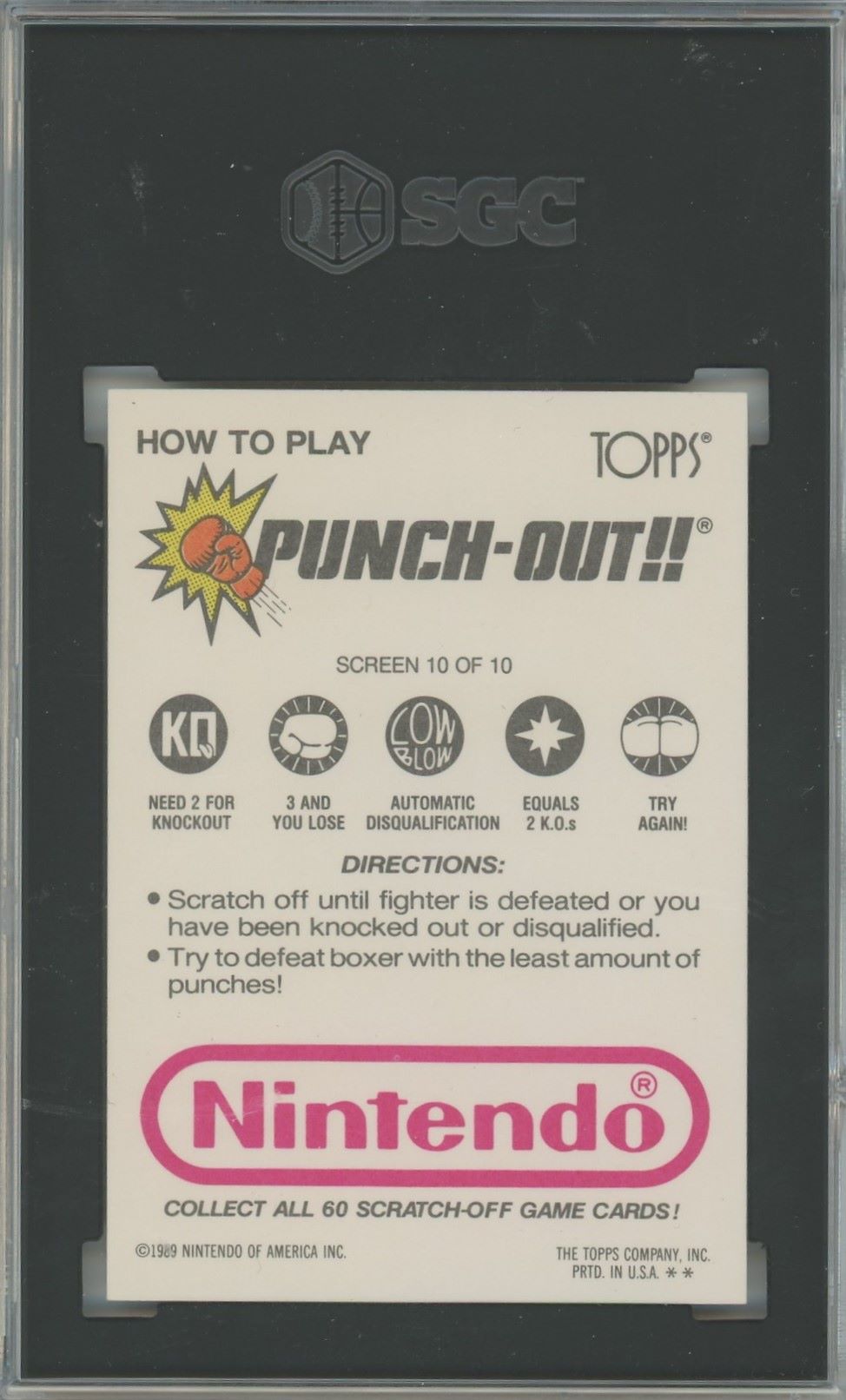 1989 Topps Nintendo Mr. Sandman Punch Out Scratch Off #10 SGC 8