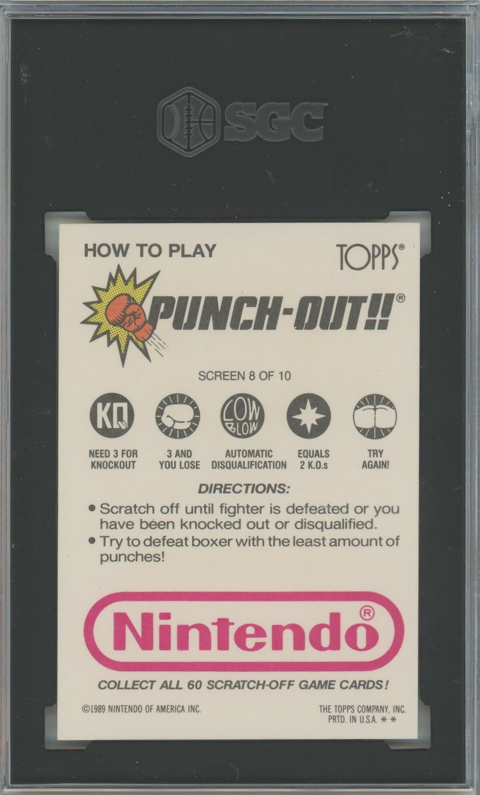 1989 Topps Nintendo Soda Popinski Punch Out Scratch Off #8 SGC 8.5