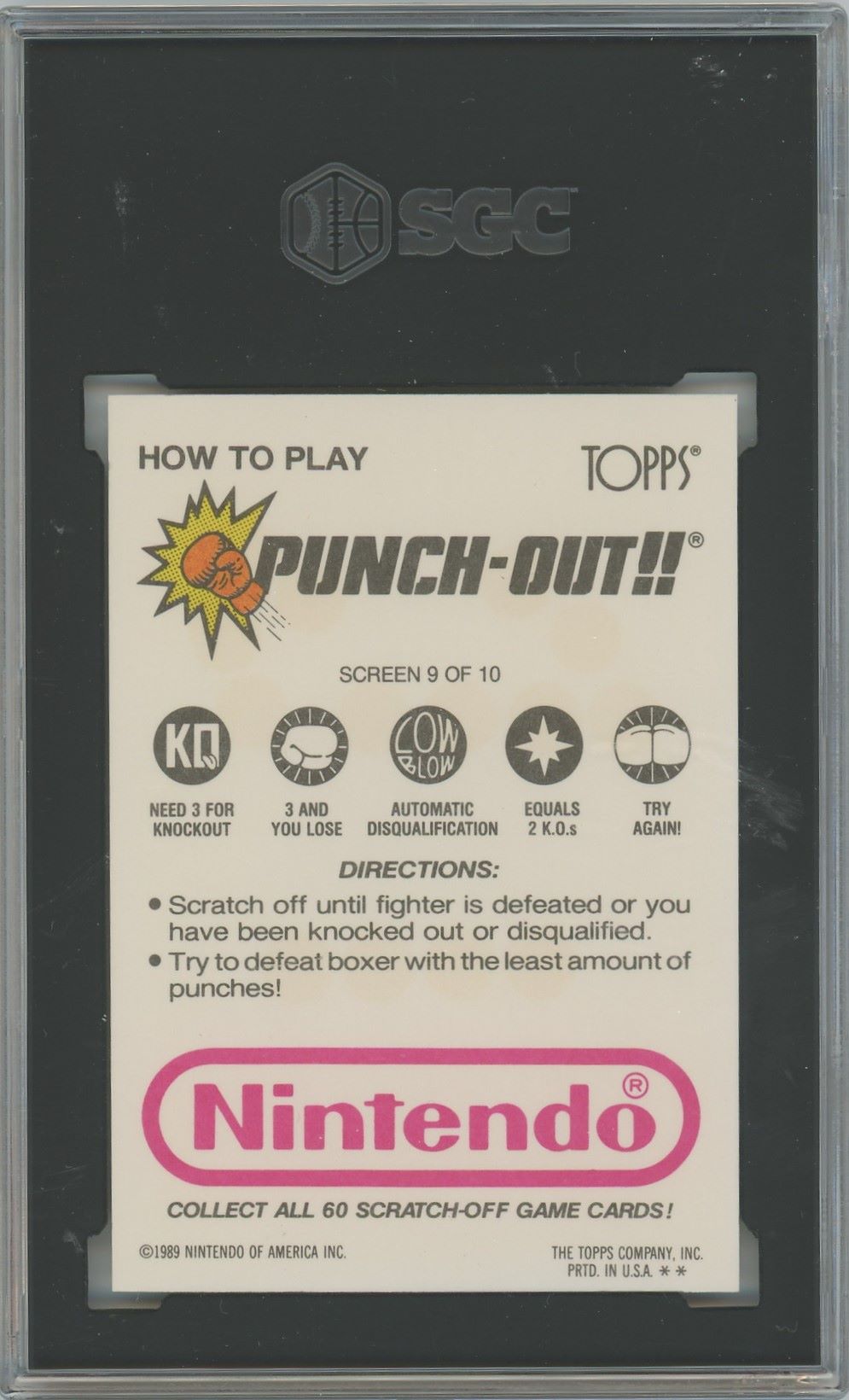 1989 Topps Nintendo Super Macho Man Punch Out Scratch Off #9 SGC 7