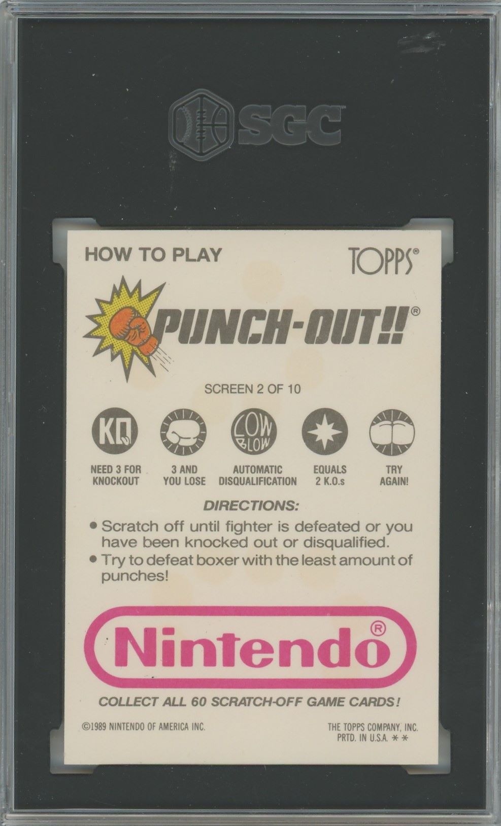 1989 Topps Nintendo Von Kaiser Punch Out Scratch-Off Game #2 SGC 8.5