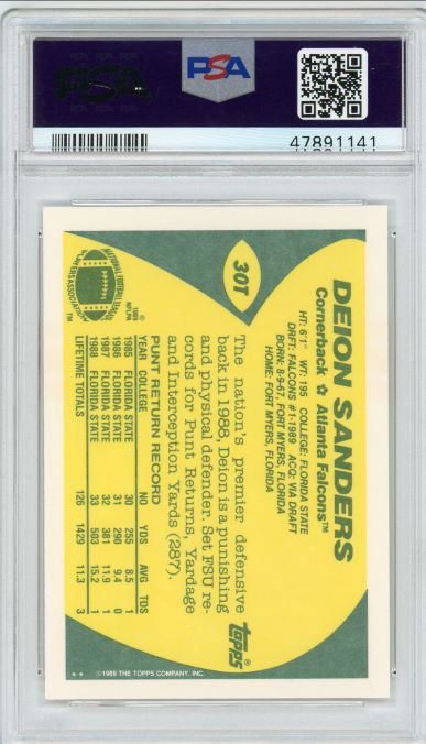 1989 Topps Traded Deion Sanders Rookie #30T PSA 9