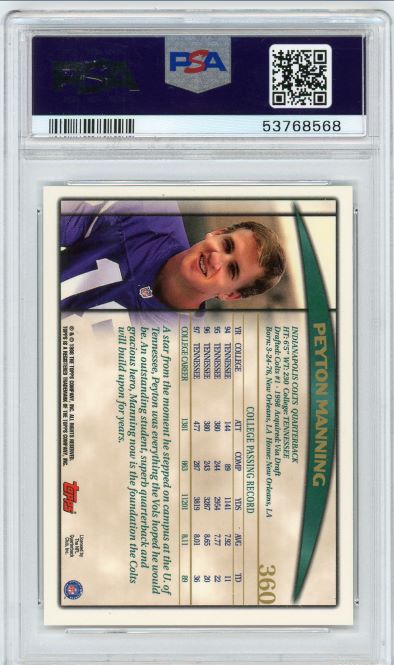 1998 Topps Peyton Manning Rookie #360 PSA 9