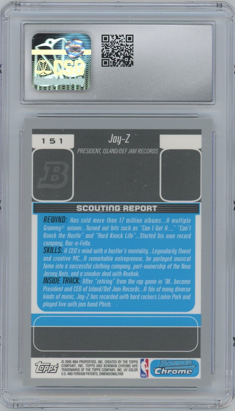 2005-06 Bowman Jay-Z D.P. & Prospects Chrome #151 CSG 9.5