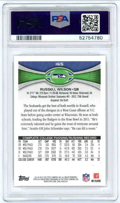 2012 Topps Russell Wilson Rookie #165 PSA 9