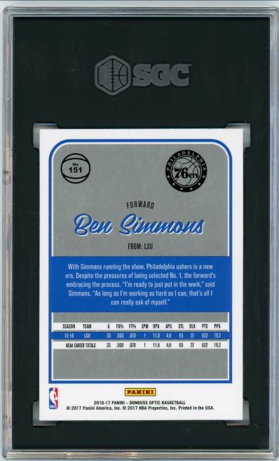 2016-17 Donruss Optic Ben Simmons Rookie #151 SGC 10