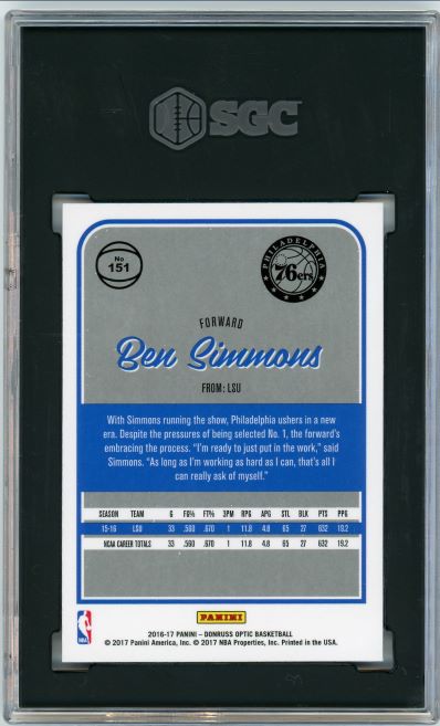 2016-17 Donruss Optic Ben Simmons Rookie #151 SGC 9.5