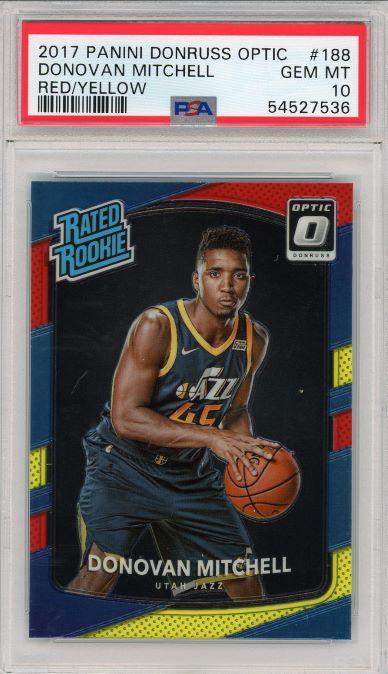 2017-18 Donruss Optic Donovan Mitchell Red/Yellow Rated Rookie PSA 10