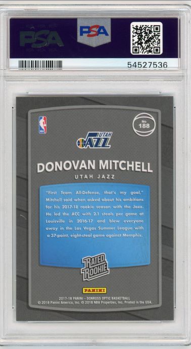 2017-18 Donruss Optic Donovan Mitchell Red/Yellow Rated Rookie PSA 10