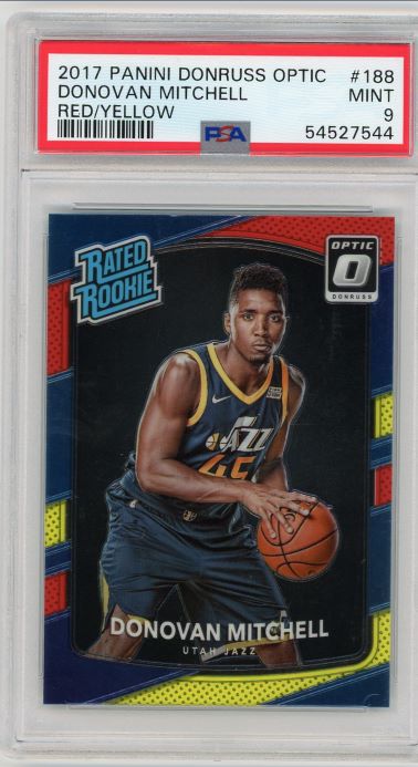 2017-18 Donruss Optic Donovan Mitchell Red/Yellow Rated Rookie #188 PSA 9