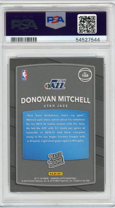 2017-18 Donruss Optic Donovan Mitchell Red/Yellow Rated Rookie #188 PSA 9