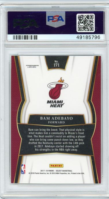 2017-18 Select Bam Adebayo Premier Level Rookie #171 PSA 10