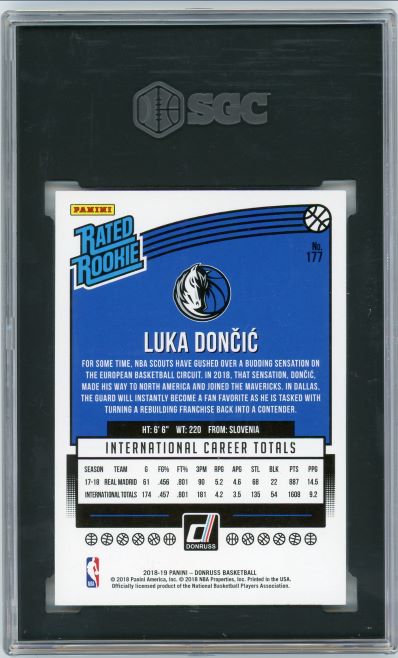 2018-19 Donruss Rated Rookie Luka Doncic #177 SGC 9.5